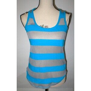 NWT $68 USA New C&C California Peacock Blue Stripe Tank Top Soft S Small Gray